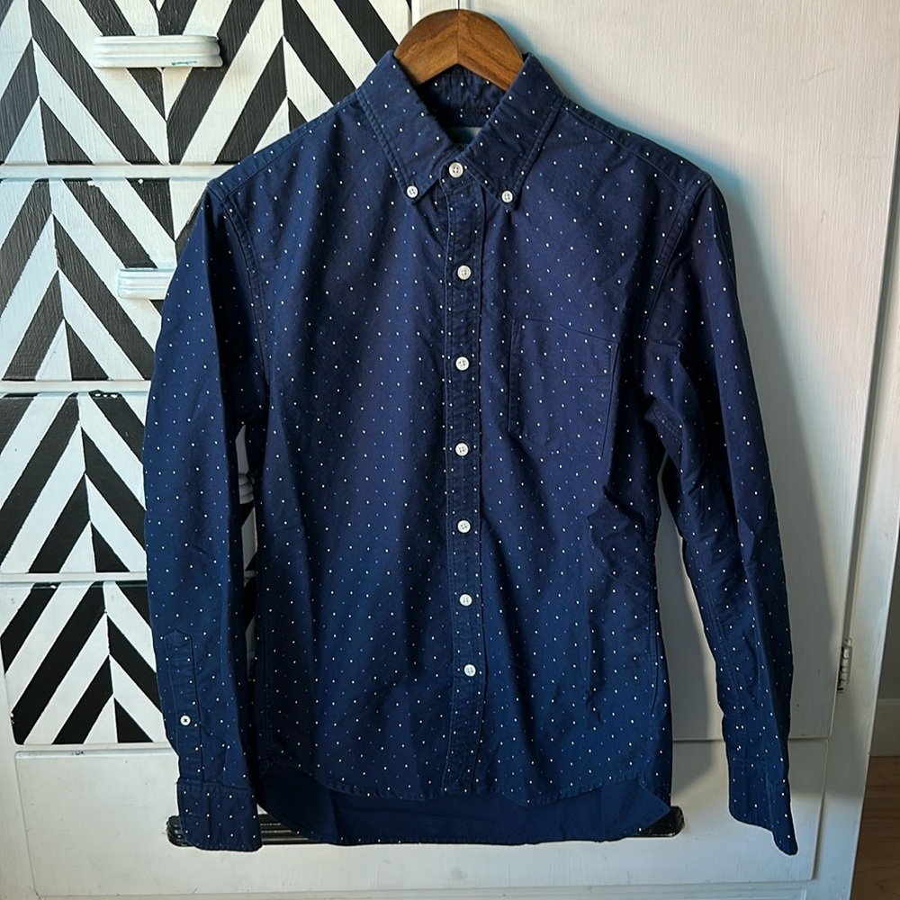 Bonobos long sleeve navy polka dot button down oxford